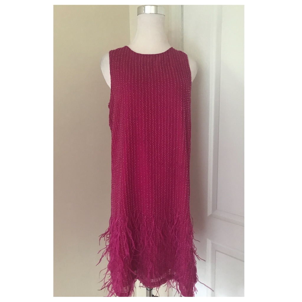Parker Allegra Beaded Pink Sleeveless Feather Dress Parker Allegra Beaded Pink Sleeveless Feather Dress